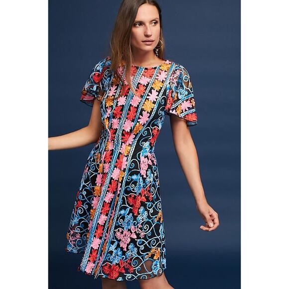 Anthropologie Eva Franco Ferrah Embroidered Floral Multicolored mini Dress 2 - Picture 1 of 10
